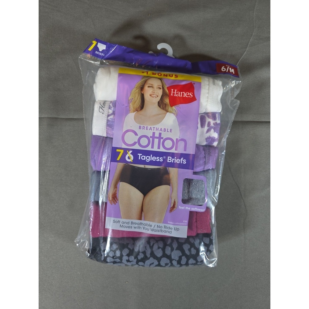 Hanes Women's Cotton Briefs 7 Pair Pack 100% Cotton Size 6 Medium NEW IN PACKAGE